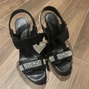 Karl Lagerfeld Black Sandals with Sparkling Accents